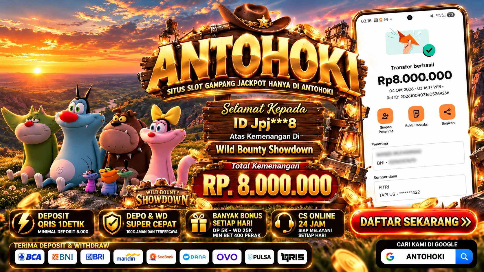 BUKTI WD JACKPOT Wild Bounty Showdown RP 8.000.000 LUNAS