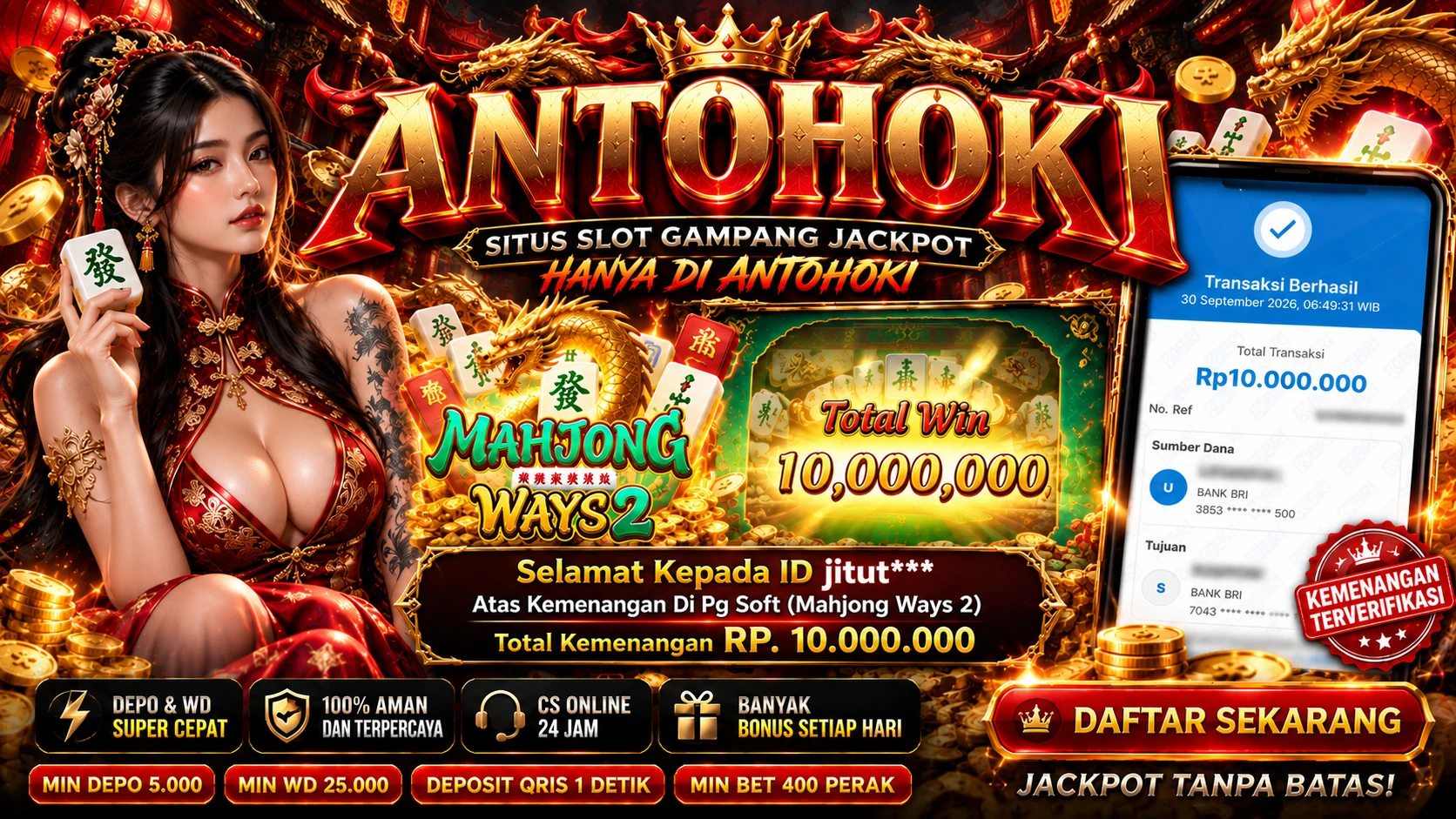 BUKTI WD JACKPOT Pg Soft (Mahjong Ways 2)  RP 10.000.000 LUNAS