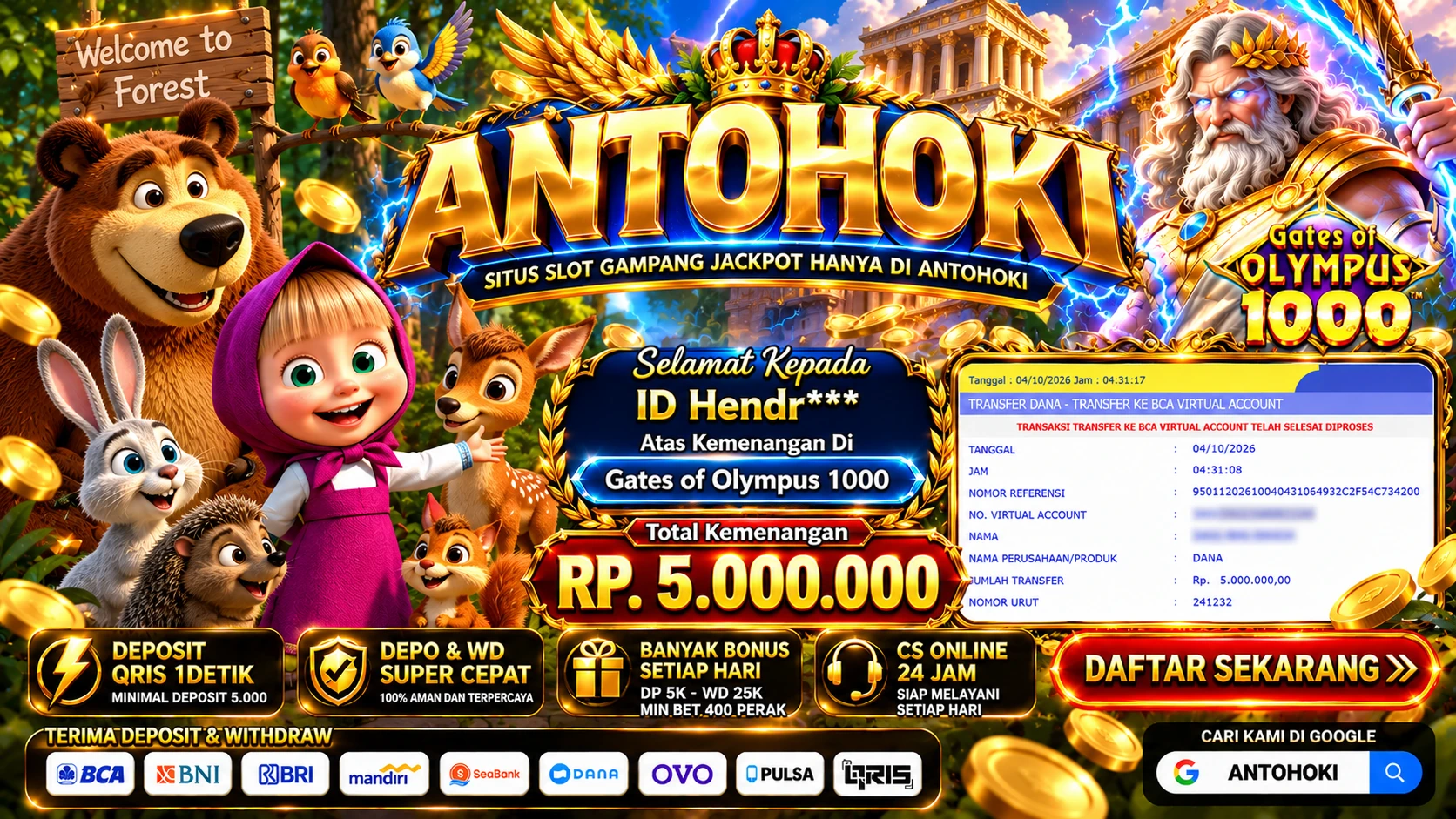 BUKTI WD JACKPOT Gates of Olympus 1000 RP 5.000.000 LUNAS