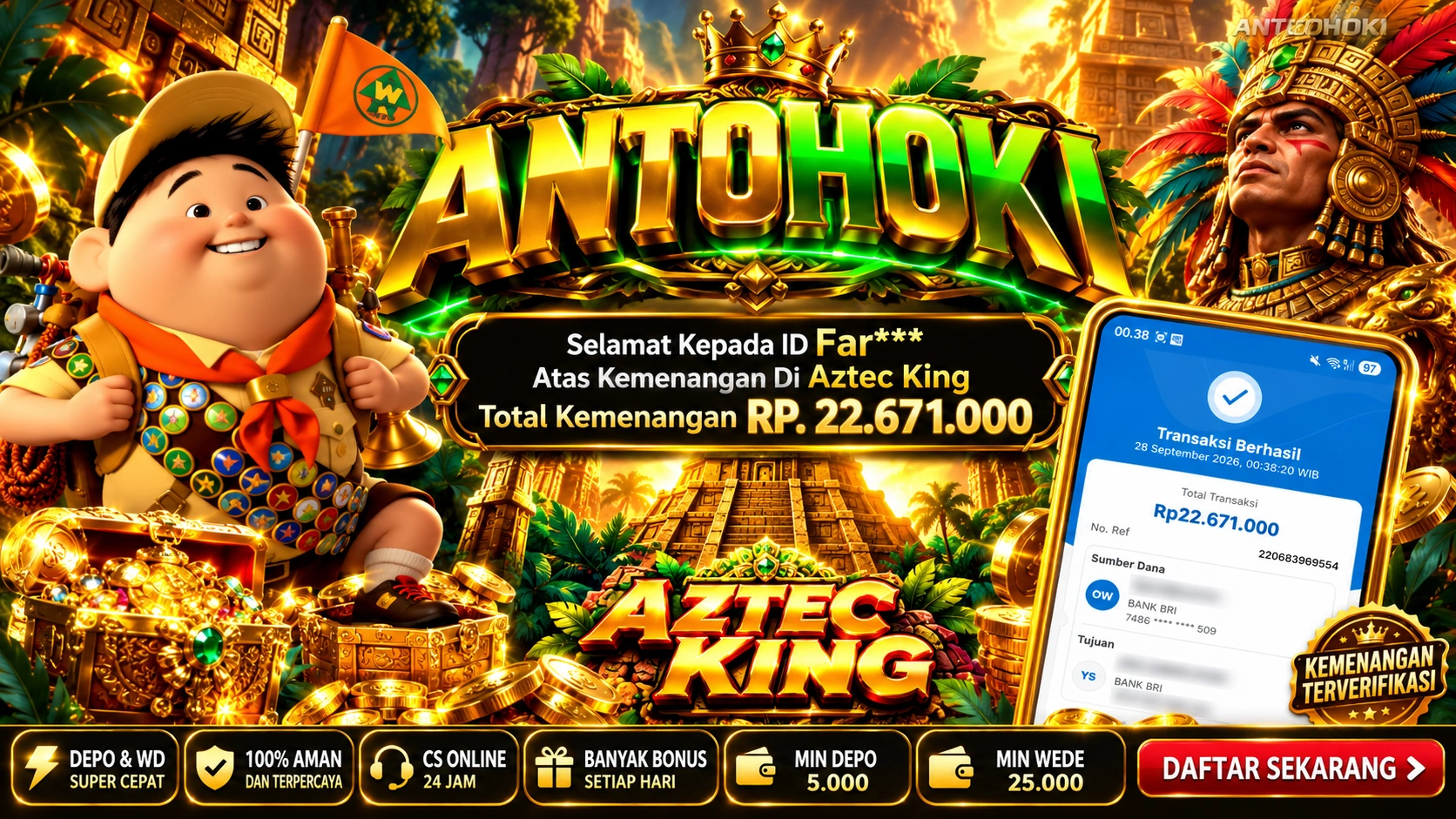 BUKTI WD JACKPOT Aztec King  RP 22.671.000 LUNAS