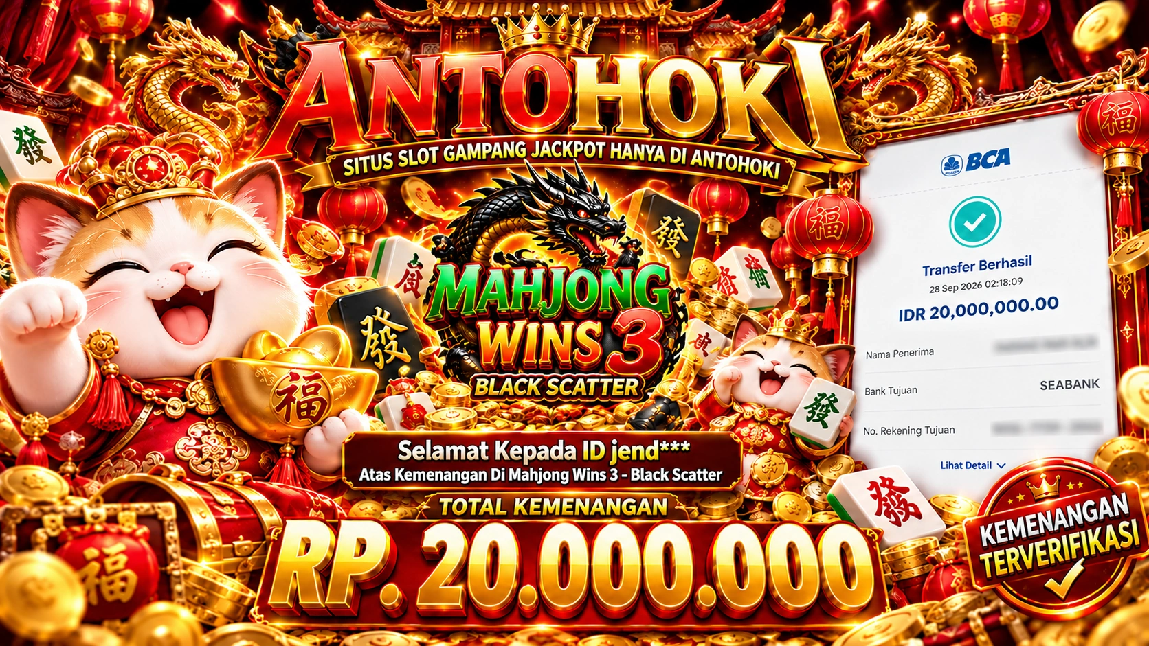 BUKTI WD JACKPOT Mahjong Wins 3 - Black Scatter  RP 20.000.000 LUNAS
