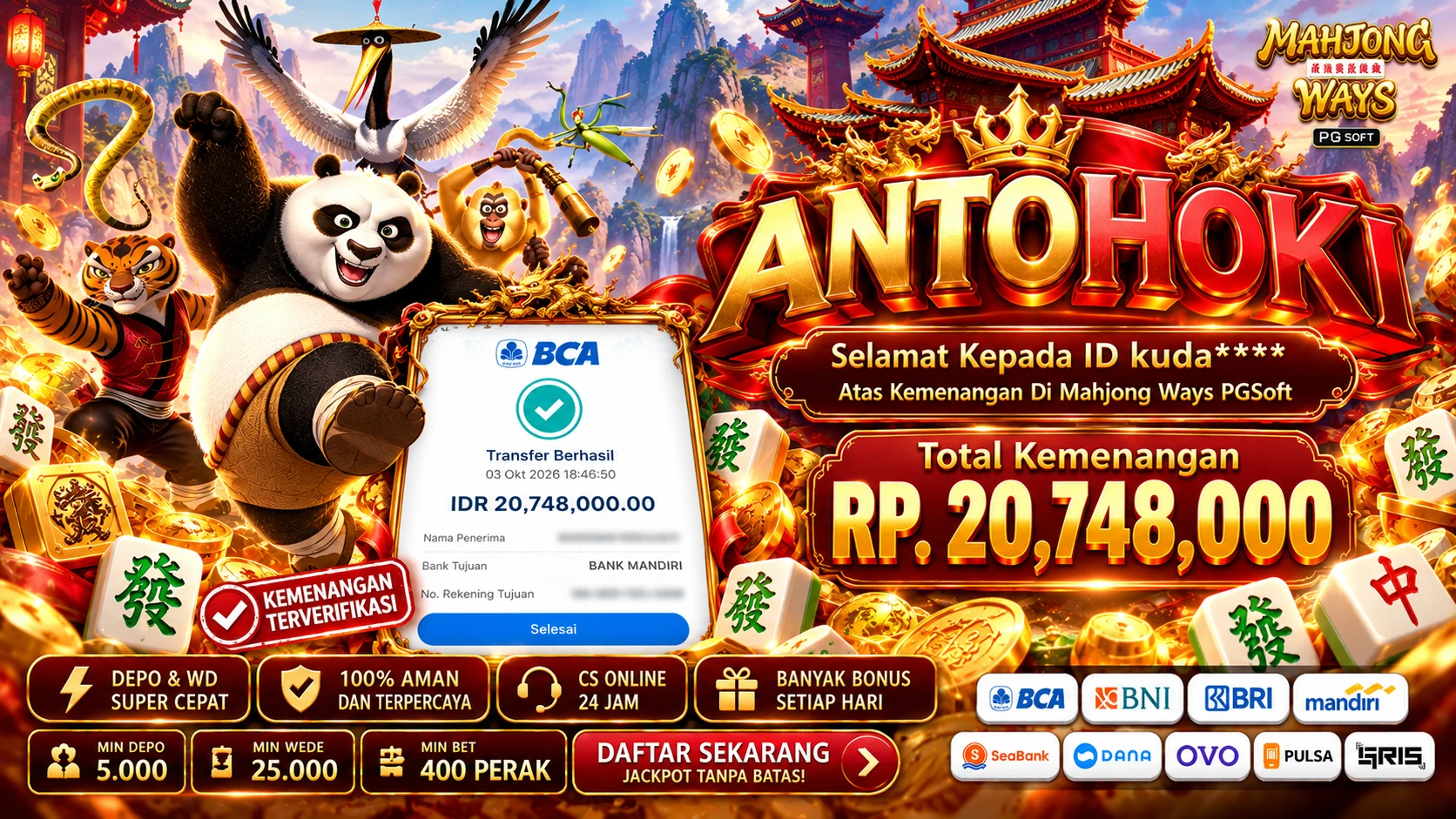BUKTI WD JACKPOT Mahjong Ways RP 20,748,000 LUNAS