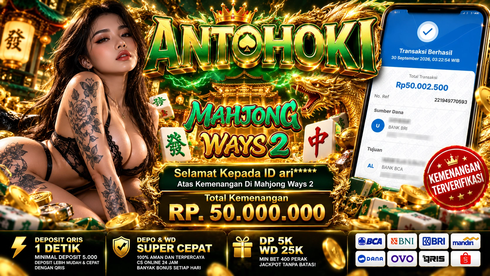 BUKTI WD JACKPOT Mahjong Ways 2  RP 50.000.000 LUNAS
